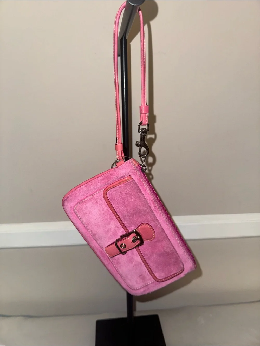 Coach Pink Suede Wristlet Clutch